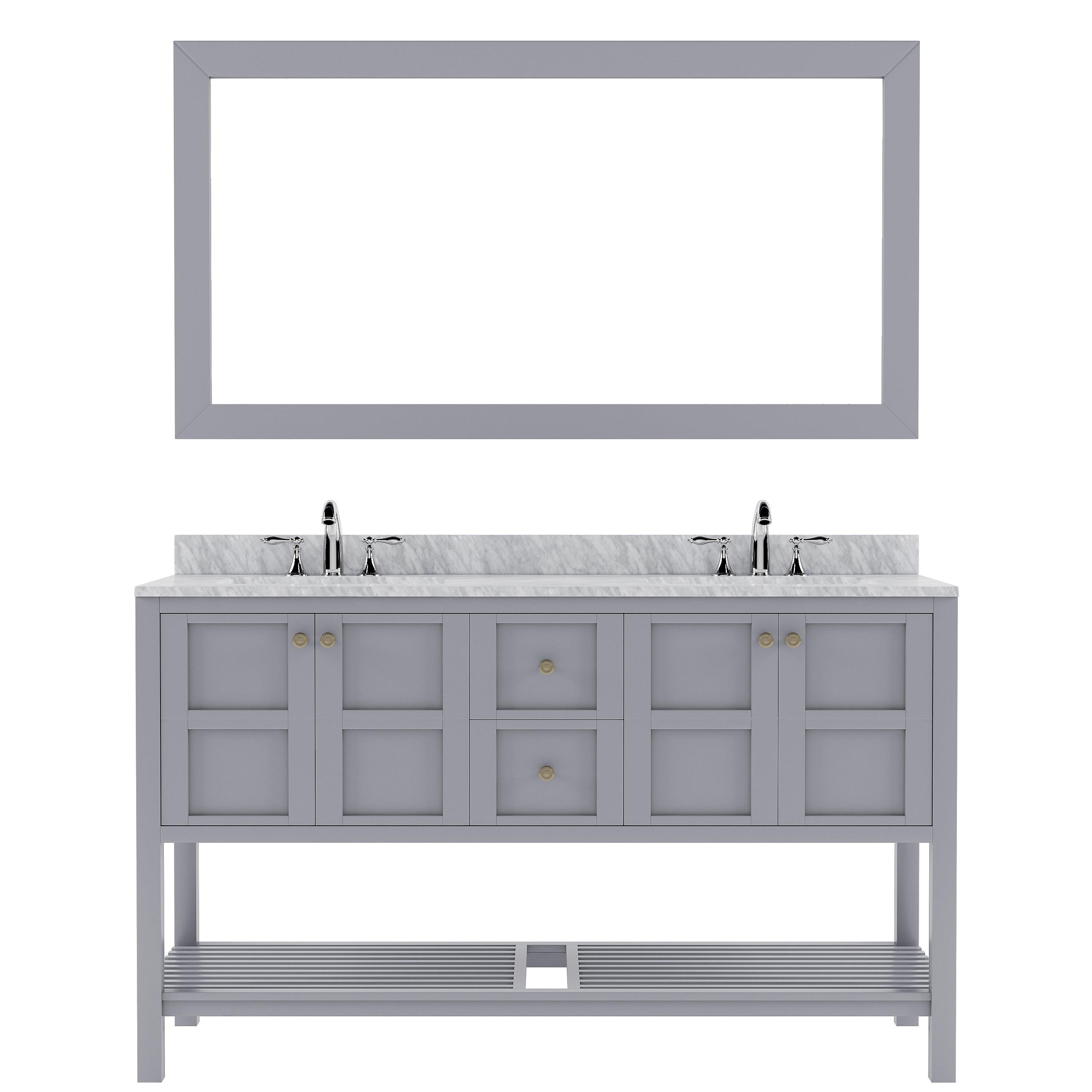 Winterfell 60" Double Bath Vanity Set with Italian Carrara White Marble Top & Oval Double Centered Basin ED-30060-WMRO Gray front