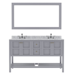 Winterfell 60" Double Bath Vanity Set with Italian Carrara White Marble Top & Oval Double Centered Basin ED-30060-WMRO Gray front