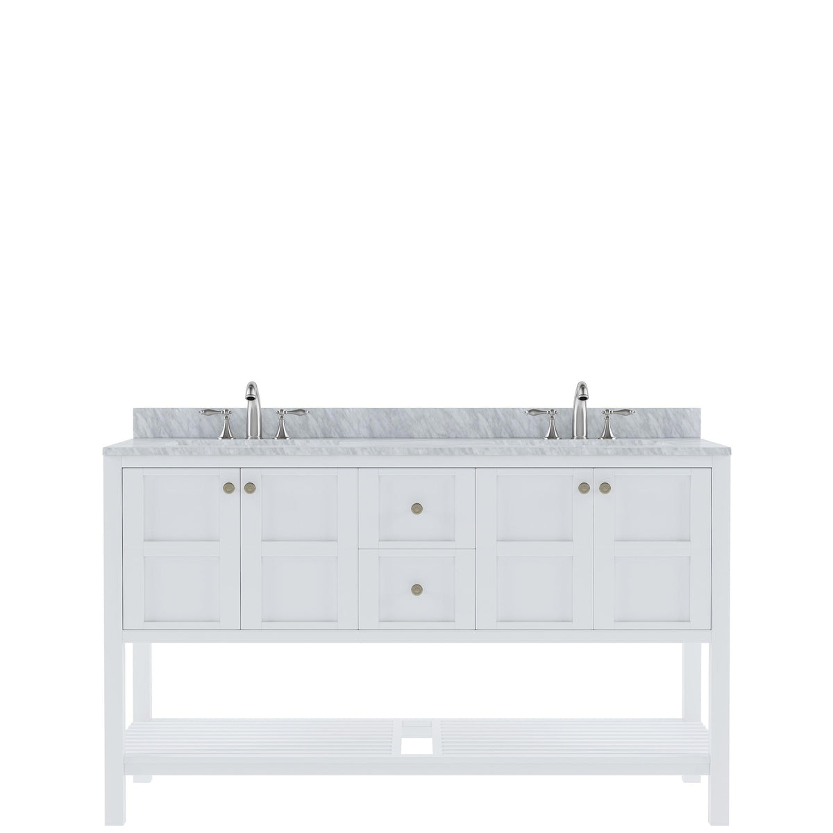 Winterfell 60" Double Bath Vanity Set with Italian Carrara White Marble Top & Oval Double Centered Basin ED-30060-WMRO White front WBG2