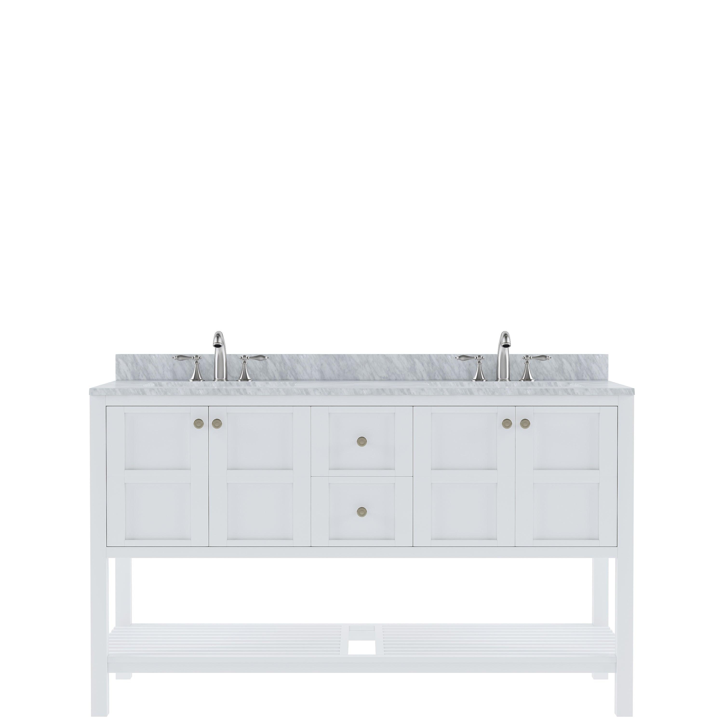 Winterfell 60" Double Bath Vanity Set with Italian Carrara White Marble Top & Oval Double Centered Basin ED-30060-WMRO White front WBG2