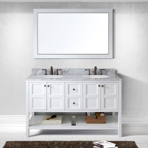Winterfell 60" Double Bath Vanity Set with Italian Carrara White Marble Top & Oval Double Centered Basin ED-30060-WMRO White front 