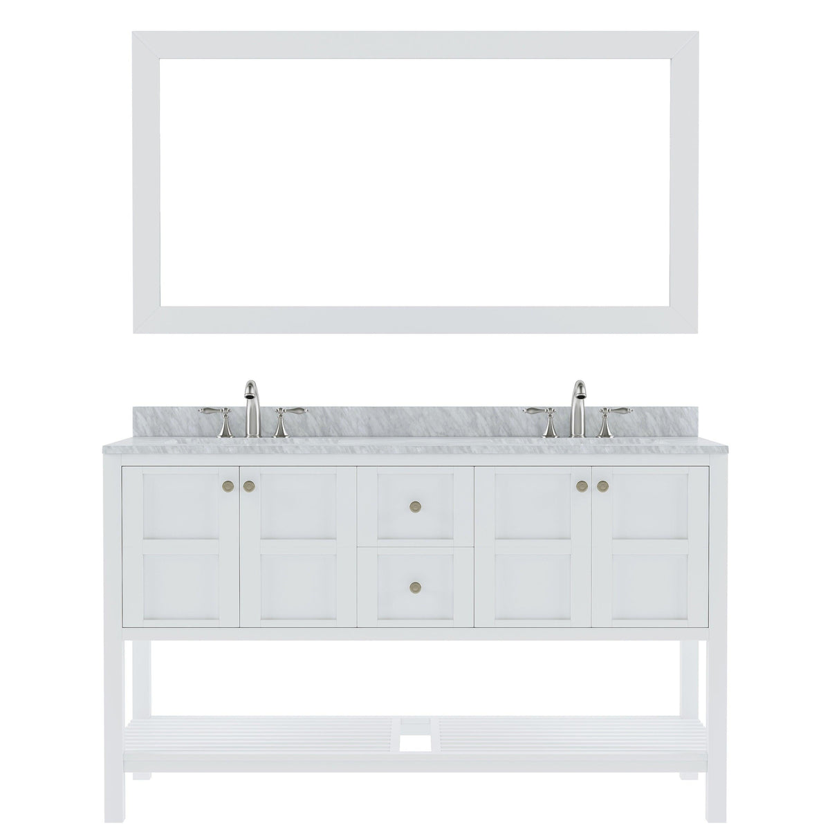 Winterfell 60" Double Bath Vanity Set with Italian Carrara White Marble Top & Oval Double Centered Basin ED-30060-WMRO White front WBG