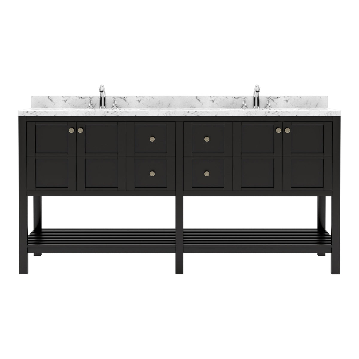 Virtu Winterfell 72" Double Bath Vanity Set with Cultured Marble Quartz Top & Rectangular Centered Basin Espresso