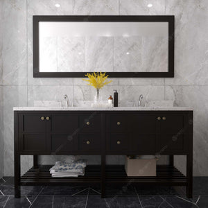 Virtu Winterfell 72" Double Bath Vanity Set with Cultured Marble Quartz Top & Rectangular Centered Basin Mirror Espresso 1