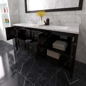 Virtu Winterfell 72" Double Bath Vanity Set with Cultured Marble Quartz Top & Rectangular Centered Basin Mirror Espresso open