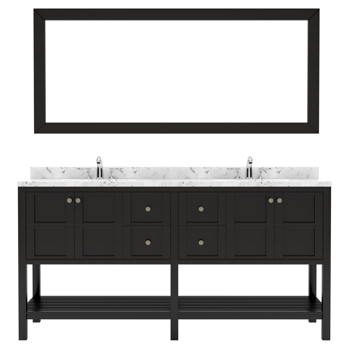 Virtu Winterfell 72" Double Bath Vanity Set with Cultured Marble Quartz Top & Rectangular Centered Basin Mirror Espresso