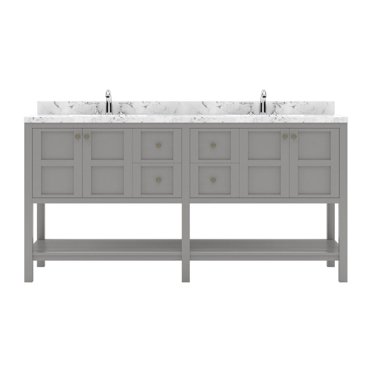 Virtu Winterfell 72" Double Bath Vanity Set with Cultured Marble Quartz Top & Rectangular Centered Basin  Gray