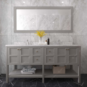 Virtu Winterfell 72" Double Bath Vanity Set with Cultured Marble Quartz Top & Rectangular Centered Basin Mirror Gray 1