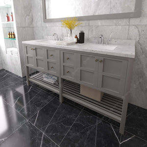 Virtu Winterfell 72" Double Bath Vanity Set with Cultured Marble Quartz Top & Rectangular Centered Basin Mirror Gray side