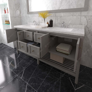 Virtu Winterfell 72" Double Bath Vanity Set with Cultured Marble Quartz Top & Rectangular Centered Basin Mirror Gray open