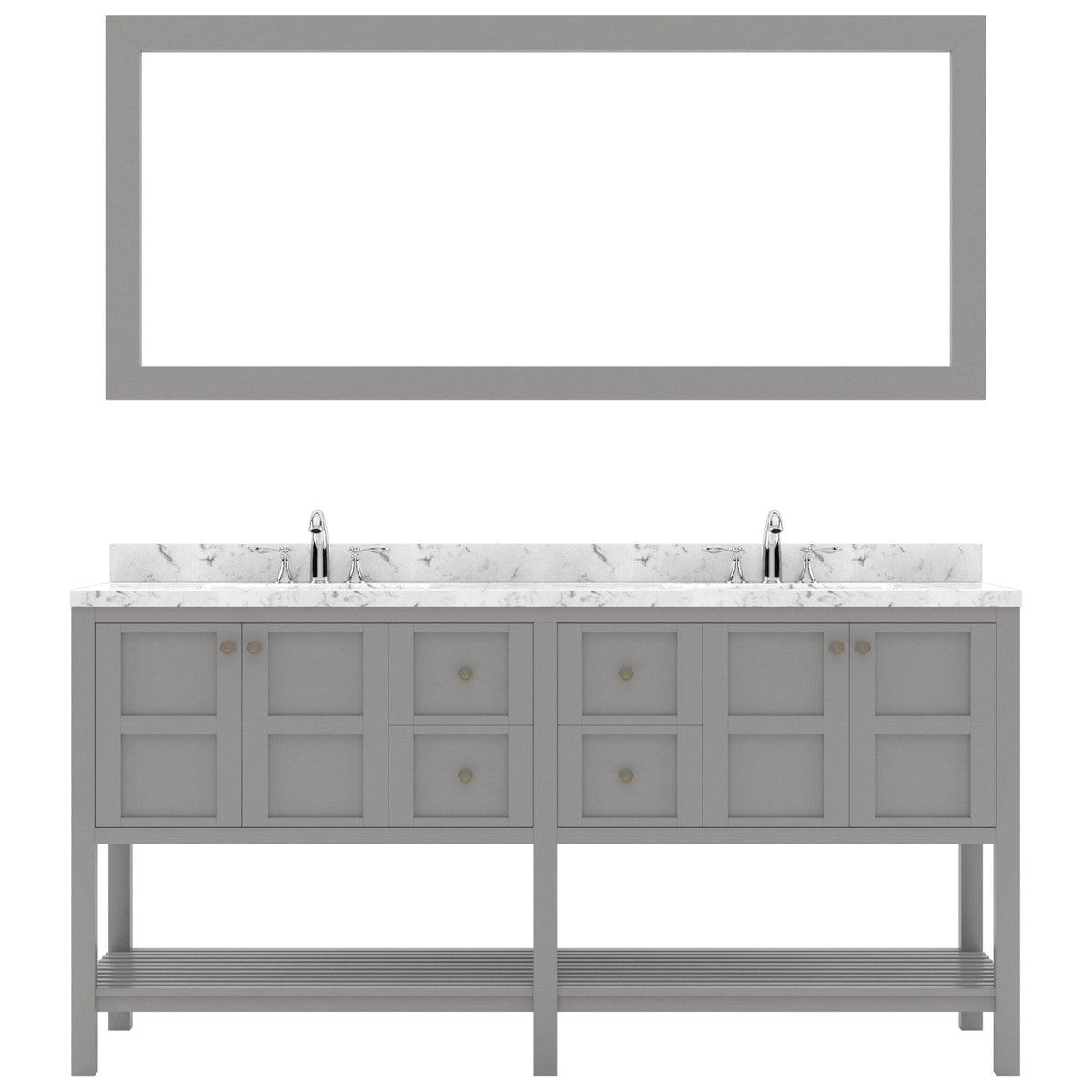 Virtu Winterfell 72" Double Bath Vanity Set with Cultured Marble Quartz Top & Rectangular Centered Basin Mirror Gray