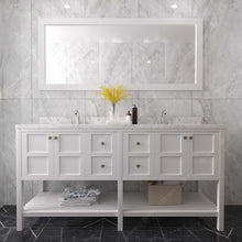 Load image into Gallery viewer, Virtu Winterfell 72&quot; Double Bath Vanity Set with Cultured Marble Quartz Top &amp; Rectangular Centered Basin Mirror White 1