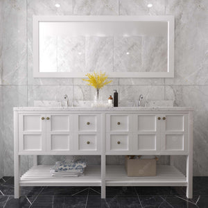 Virtu Winterfell 72" Double Bath Vanity Set with Cultured Marble Quartz Top & Rectangular Centered Basin Mirror White 1