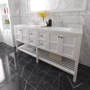 Virtu Winterfell 72" Double Bath Vanity Set with Cultured Marble Quartz Top & Rectangular Centered Basin Mirror White side