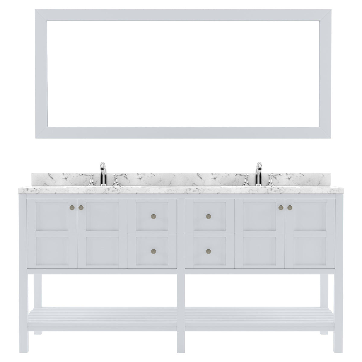 Virtu Winterfell 72" Double Bath Vanity Set with Cultured Marble Quartz Top & Rectangular Centered Basin Mirror White