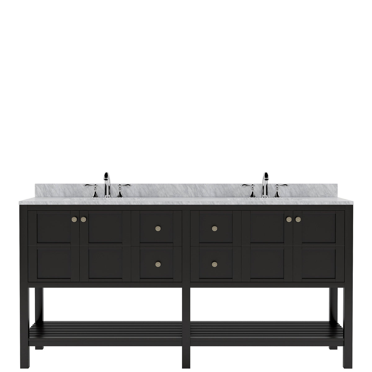 Winterfell 72" Double Bath Vanity Set with Italian Carrara White Marble Top & Oval Double Centered Basin Espresso2