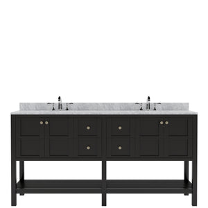 Winterfell 72" Double Bath Vanity Set with Italian Carrara White Marble Top & Oval Double Centered Basin Espresso2