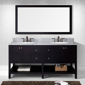 Winterfell 72" Double Bath Vanity Set with Italian Carrara White Marble Top & Oval Double Centered Basin Espresso front