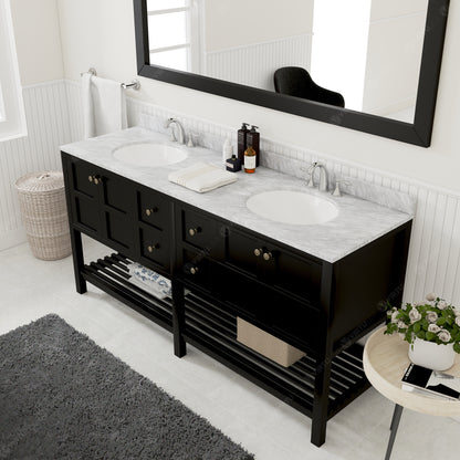 Winterfell 72" Double Bath Vanity Set with Italian Carrara White Marble Top & Oval Double Centered Basin Espresso side