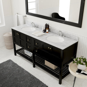 Winterfell 72" Double Bath Vanity Set with Italian Carrara White Marble Top & Oval Double Centered Basin Espresso side
