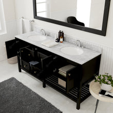 Load image into Gallery viewer, Winterfell 72&quot; Double Bath Vanity Set with Italian Carrara White Marble Top &amp; Oval Double Centered Basin Espresso open