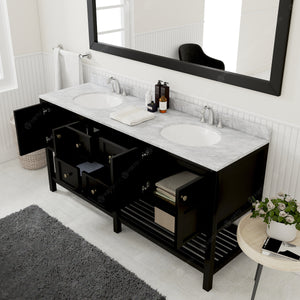 Winterfell 72" Double Bath Vanity Set with Italian Carrara White Marble Top & Oval Double Centered Basin Espresso open