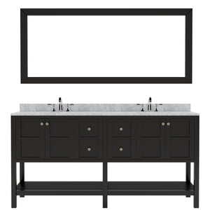 Winterfell 72" Double Bath Vanity Set with Italian Carrara White Marble Top & Oval Double Centered Basin Espresso