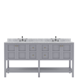 Winterfell 72" Double Bath Vanity Set with Italian Carrara White Marble Top & Oval Double Centered Basin Gray