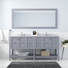 Load image into Gallery viewer, Winterfell 72&quot; Double Bath Vanity Set with Italian Carrara White Marble Top &amp; Oval Double Centered Basin Mirror Gray Front