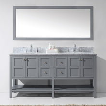 Load image into Gallery viewer, Winterfell 72&quot; Double Bath Vanity Set with Italian Carrara White Marble Top &amp; Oval Double Centered Basin Mirror Gray 1