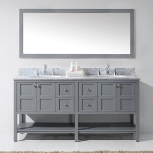 Winterfell 72" Double Bath Vanity Set with Italian Carrara White Marble Top & Oval Double Centered Basin Mirror Gray 1