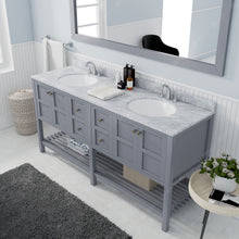 Load image into Gallery viewer, Winterfell 72&quot; Double Bath Vanity Set with Italian Carrara White Marble Top &amp; Oval Double Centered Basin Mirror Gray side