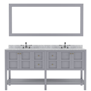 Winterfell 72" Double Bath Vanity Set with Italian Carrara White Marble Top & Oval Double Centered Basin Mirror Gray