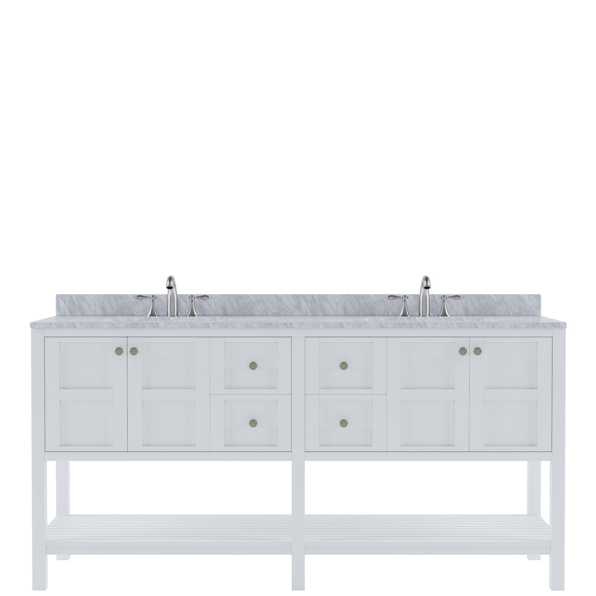 Winterfell 72" Double Bath Vanity Set with Italian Carrara White Marble Top & Oval Double Centered Basin White