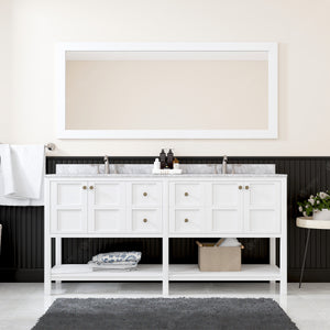 Winterfell 72" Double Bath Vanity Set with Italian Carrara White Marble Top & Oval Double Centered Basin Mirror White 1