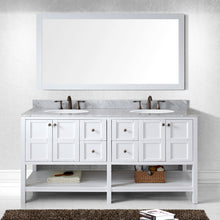 Load image into Gallery viewer, Winterfell 72&quot; Double Bath Vanity Set with Italian Carrara White Marble Top &amp; Oval Double Centered Basin Mirror White front