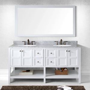 Winterfell 72" Double Bath Vanity Set with Italian Carrara White Marble Top & Oval Double Centered Basin Mirror White front