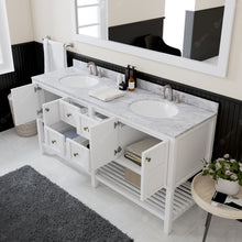 Load image into Gallery viewer, Winterfell 72&quot; Double Bath Vanity Set with Italian Carrara White Marble Top &amp; Oval Double Centered Basin Mirror White open