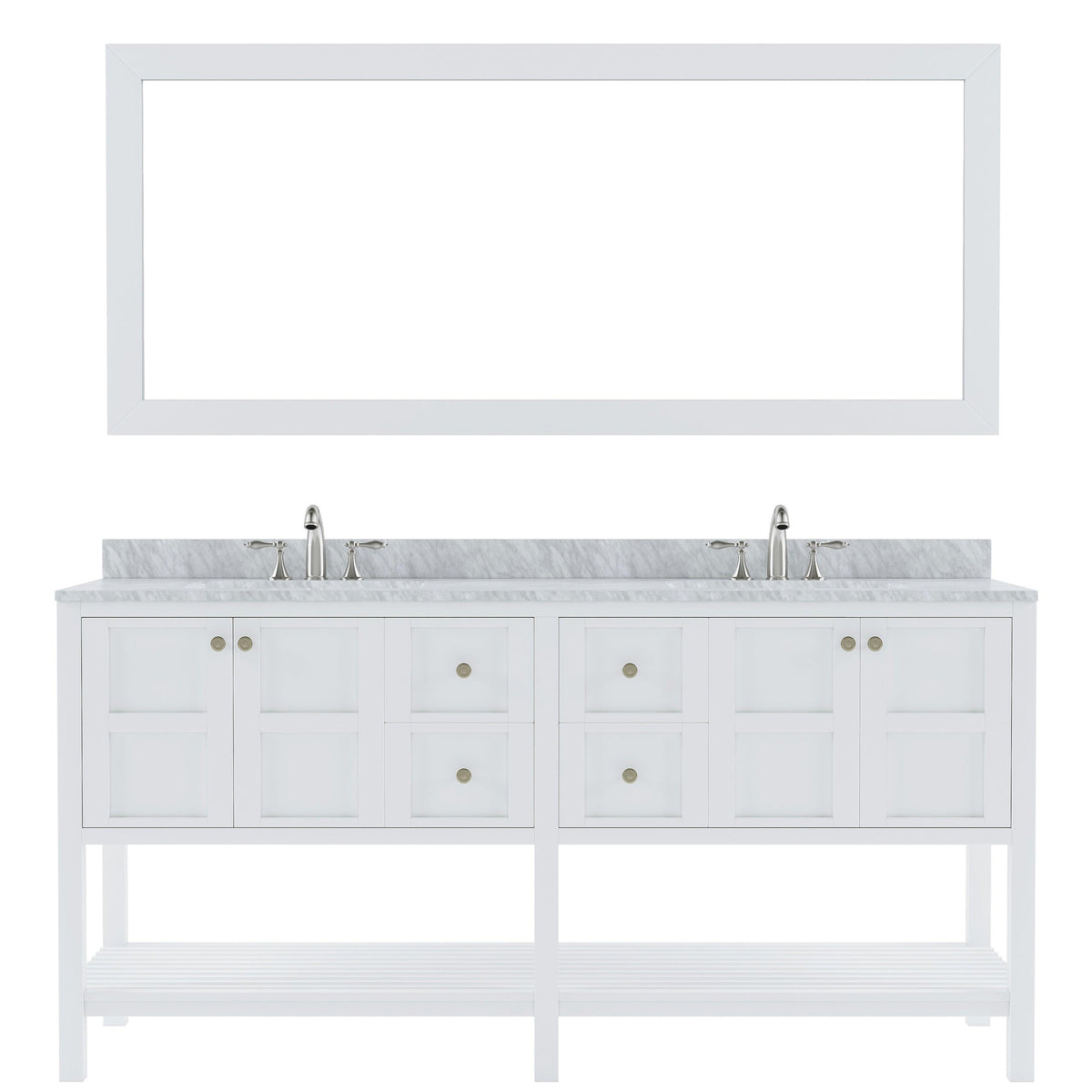 Winterfell 72" Double Bath Vanity Set with Italian Carrara White Marble Top & Oval Double Centered Basin Mirror White