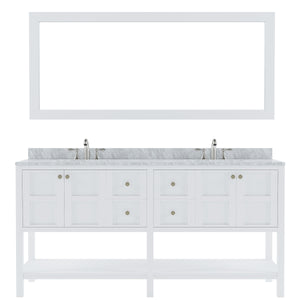 Winterfell 72" Double Bath Vanity Set with Italian Carrara White Marble Top & Oval Double Centered Basin Mirror White