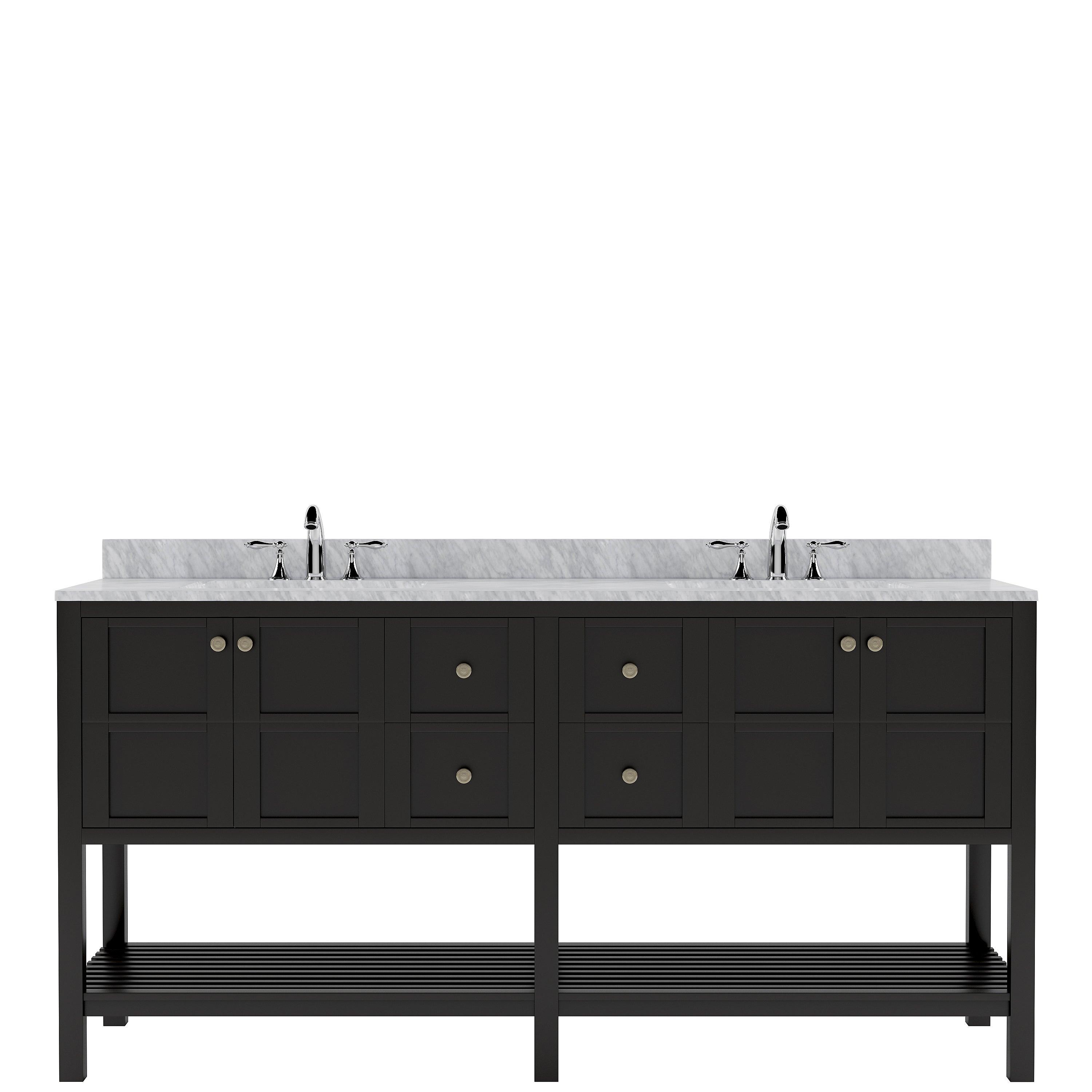 Winterfell 72" Double Bath Vanity Set with Italian Carrara White Marble Top & Rectangular Double Centered Basin,  Espresso