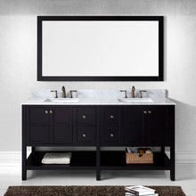 Load image into Gallery viewer, Winterfell 72&quot; Double Bath Vanity Set with Italian Carrara White Marble Top &amp; Rectangular Double Centered Basin, Mirror  Espresso front