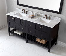 Load image into Gallery viewer, Winterfell 72&quot; Double Bath Vanity Set with Italian Carrara White Marble Top &amp; Rectangular Double Centered Basin, Mirror  Espresso up