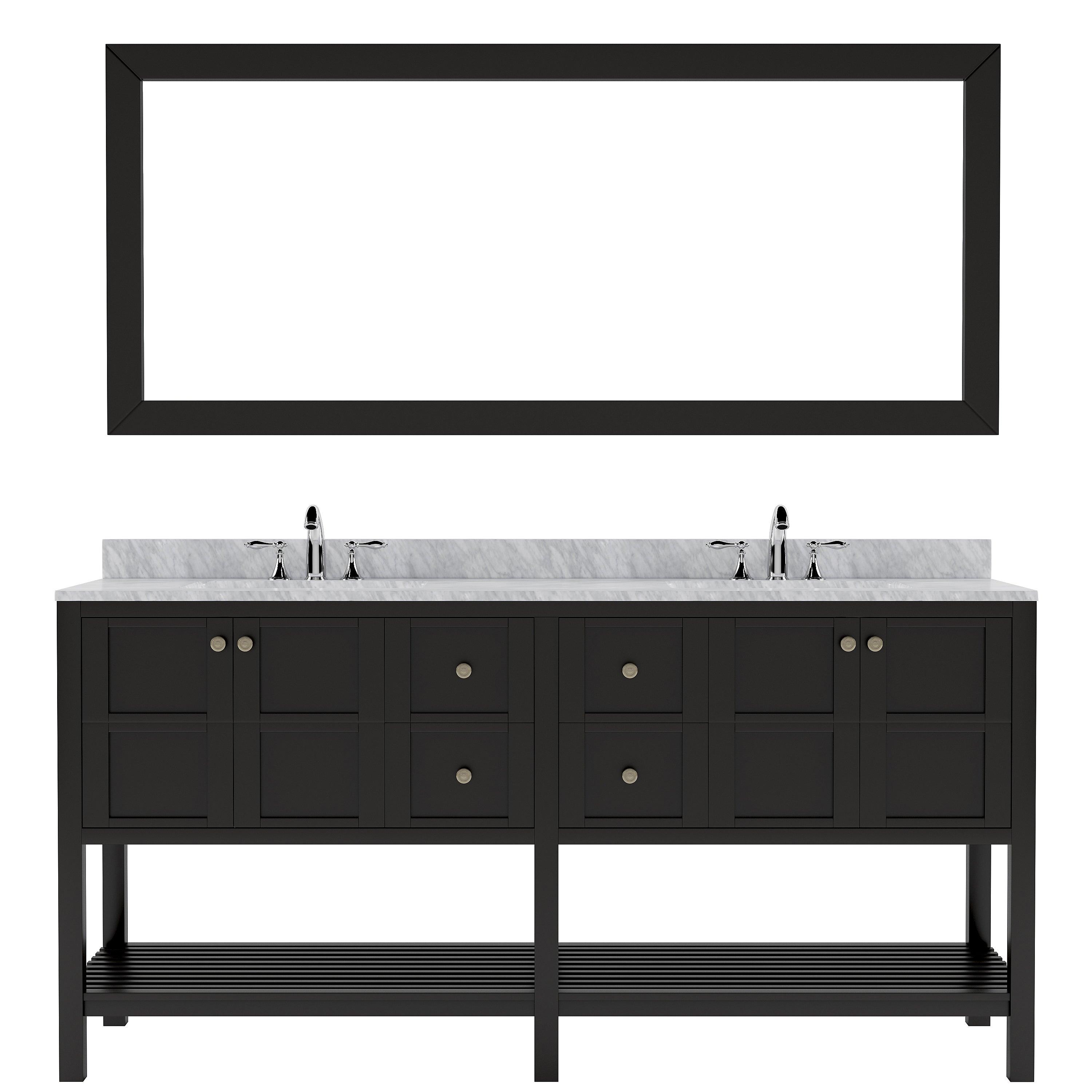Winterfell 72" Double Bath Vanity Set with Italian Carrara White Marble Top & Rectangular Double Centered Basin, Mirror  Espresso