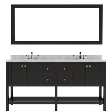 Winterfell 72" Double Bath Vanity Set with Italian Carrara White Marble Top & Rectangular Double Centered Basin, Mirror  Espresso