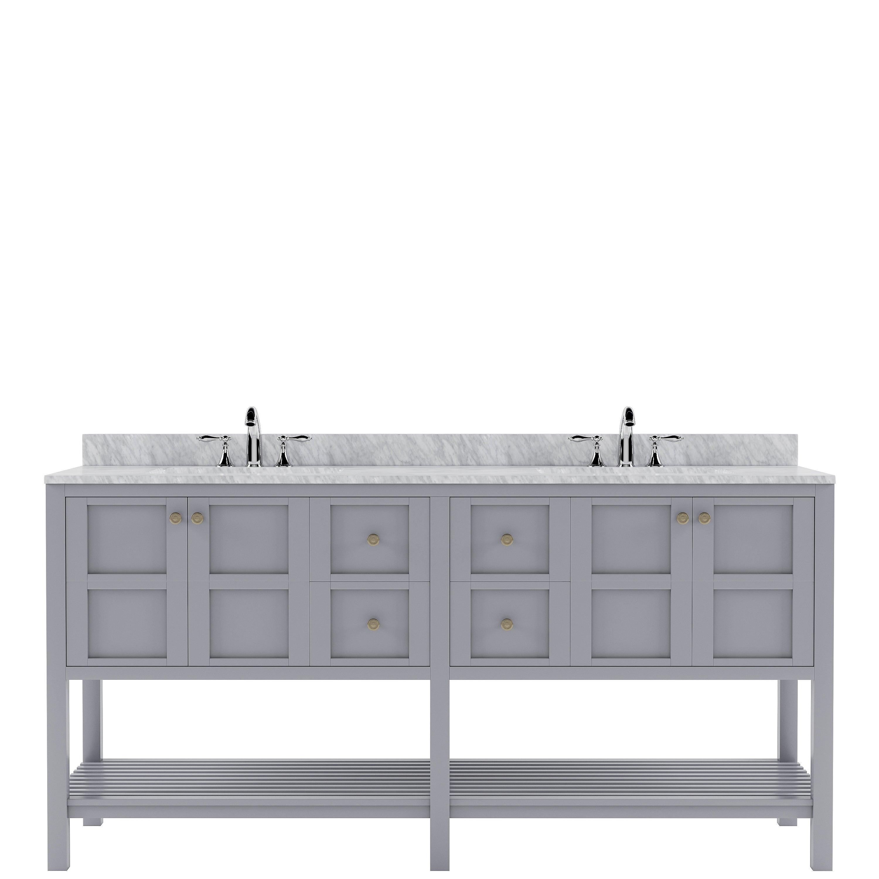 Winterfell 72" Double Bath Vanity Set with Italian Carrara White Marble Top & Rectangular Double Centered Basin,  Gray