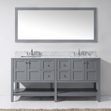 Load image into Gallery viewer, Winterfell 72&quot; Double Bath Vanity Set with Italian Carrara White Marble Top &amp; Rectangular Double Centered Basin, Mirror  Gray front