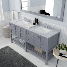 Load image into Gallery viewer, Winterfell 72&quot; Double Bath Vanity Set with Italian Carrara White Marble Top &amp; Rectangular Double Centered Basin, Mirror  Gray side