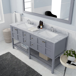 Winterfell 72" Double Bath Vanity Set with Italian Carrara White Marble Top & Rectangular Double Centered Basin, Mirror  Gray side