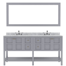 Load image into Gallery viewer, Winterfell 72&quot; Double Bath Vanity Set with Italian Carrara White Marble Top &amp; Rectangular Double Centered Basin, Mirror  Gray